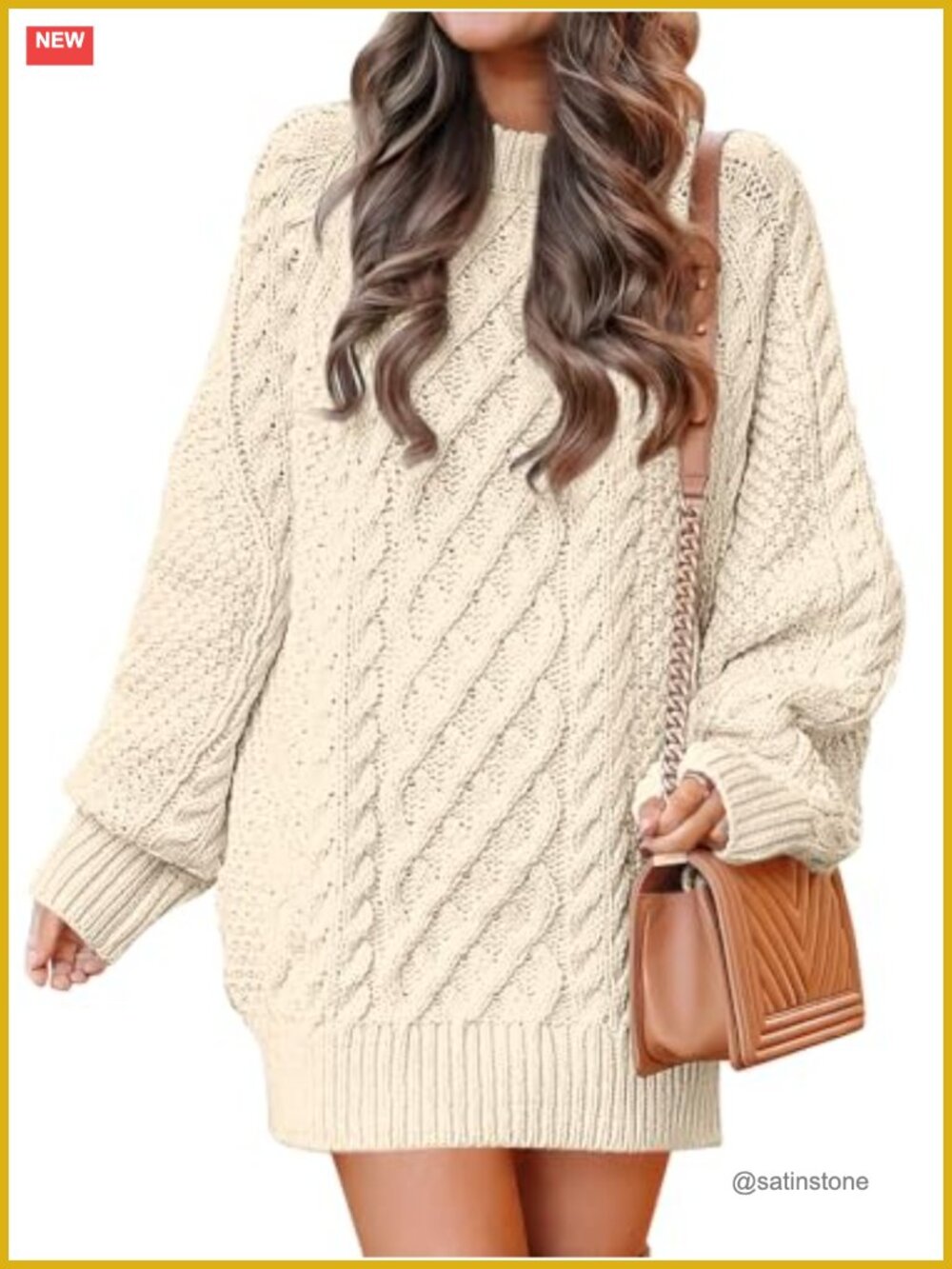 Oversized Cable Knit Sweater Dress Long Sleeve Crew Neck Pullover